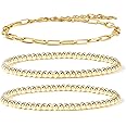 14K Gold Beaded Bracelets for Women,Dainty Gold Plated Chain Link Bracelet Stretchable Adjustable Bracelet……