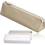 Kstarplus ペンケース 筆箱 本革 大人 大容量 メンズ レディース YKKファスナー レザー ペンケース スリム GiftBox付き (ベージュ)