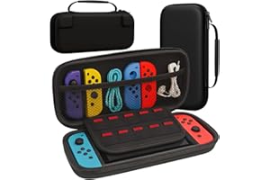 【Switch 有機ELモデル対応】EVA素材 全面保護ケース - 8枚ゲームカード収納、防塵・防汚・防水・耐衝撃、持ち運び便利 大容量収納バッグ ブラック バレンタインデープレゼントに最適