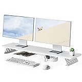 Fenge モニター台 卓上 モニタースタンド デスクシェルフ パソコン台 木製 スチール製 pc モニター台 机上台 卓上ラック 机上ラック デスク周り収納 (ホワイト, 108cm)