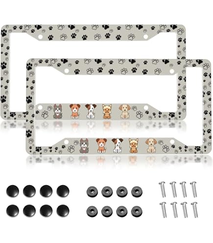 HOSNYE Boxer Dog Silhouette Paw Print License Plate Frame Dog Lovers Metal License Plate Cover Front Plates Frames Car Tag Frame For Women Men US Vehicles Standard