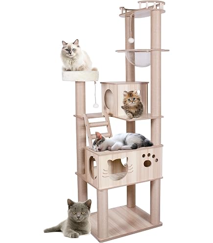 Amazon | OSJ 猫タワー 木製 高さ171.5cm 宇宙船型ハウス 隠れ家2つ
