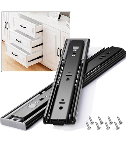 SEUNMUK 6-Pack (3 Pairs) 10-Inch Push-to-Open Drawer Slides – 3-Fold Full Extension, Side Mount Ball Bearings With Screws
