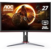 AOC C27G2Z 27" Curved Frameless Ultra-Fast Gaming Monitor, FHD 1080p, 0.5ms 240Hz, FreeSync, HDMI/DP/VGA, Height Adjustable, 