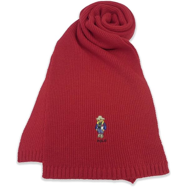 90s RALPH LAUREN ラルフローレン ポロベア ニット マフラー 赤 POLO ラルフローレンポロベア ケーブル編みマフラー送料無料