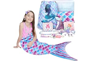 Mermaid Gifts for Girls, Mermaid Tail Blanket Mermaid Jewelry Makeup Set for Girls 3 4 5 6 7 8 9 10 11 12 Years Old