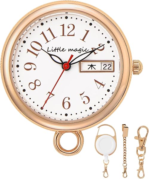 Class B (mm) Nurse Watch with 3 Types of Chains, Luminous, 3 ATM Waterproof, Inverted Dial, Pocket Watch, Clip, Key Holder, Chain, Reel, Japanese Quartz, Nurses (mm) - 1