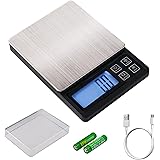 BOMATA デジタルスケール 計量器 0.1g単位 3kg コンパクト USB充電可能 風袋引き 計数機能 ステンレス鋼 高精度 はかり キッチン 測り 【料理 お菓子 宝石 粉】B604B