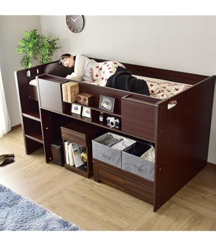 システムベッド 4点セット 〔ベッド ステップ デスク ワゴン ライトブラウン 階段付き システムベッド STEPBASE4(ステップベース4) 6色対応の通販