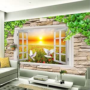 Amazon Co Jp Xbwy カスタム壁紙用壁3d立体窓ビュー風景日没バラフィールドレンガ写真不織布壁壁画家の装飾 1x100cm Diy Tools Garden