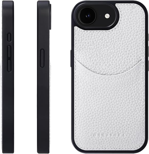 HANATORA CPG-16e-White iPhone 16e Case, Genuine Leather, Shockproof, Smartphone Case, Smartphone with Cord Holder, Shrink Calf Leather, Gift, No Magnet, White - 1