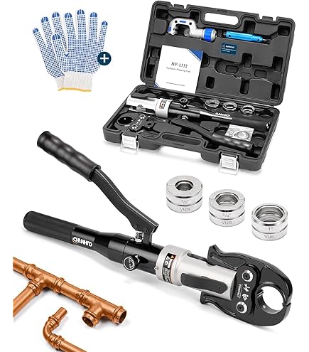 AMZCNC Hydraulic Crimping Pliers 12-28mm Copper Pipe Crimping Tool For Pipe Press With 5pcs Copper 12 15 18 22 28mm And 4pcs PEX-AL-PEX