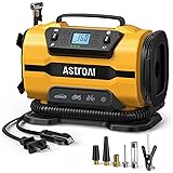 AstroAI エアーコンプレッサー 電動空気入れ 5 in 1 タイヤ・プール 自動車用 AC/DC給電 150 PSI 自動電源オフ メモリ機能 LEDライト五種類変換ノズル 仏式/米式/英式 全バルブ対応 バイク 自転車 エアマットレス 浮き輪