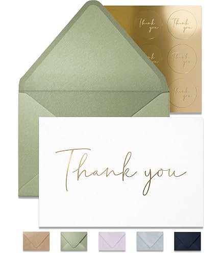Thank You Card 100 Gold Foil Greenery S With Envelopes - Watercolor ...