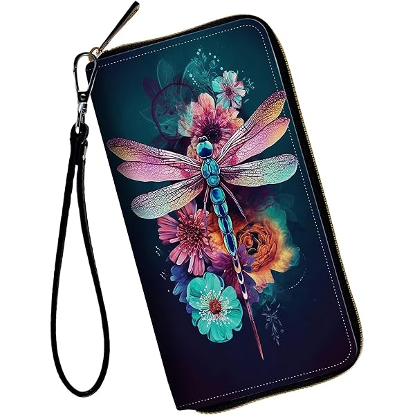 Shag Wear Vintage Dragonfly Large Wallet For Women - Vegan Faux Leather, Teal Color, Magnetic Clasp, With ID Window, Card Slots & Coin Pocket