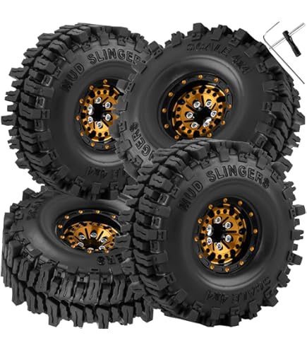 1.0\" Gold Beadlock Wheels For 1/18 & 1/24 Scale RC Crawlers - TRX4M, SCX24, FCX24