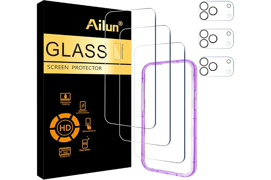 Ailun Screen Protector + Camera Lens Protector for iPhone 18 Pro Max | 3+3 Pack, 6.9 inch, Tempered Glass, Installation Frame