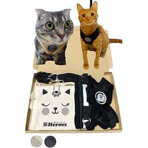 猫Heroes ハーネス リード セット 子猫 はーねす 可愛い おでかけ 散歩 ねこ 首輪 抜けない 収納袋付き ネコ…