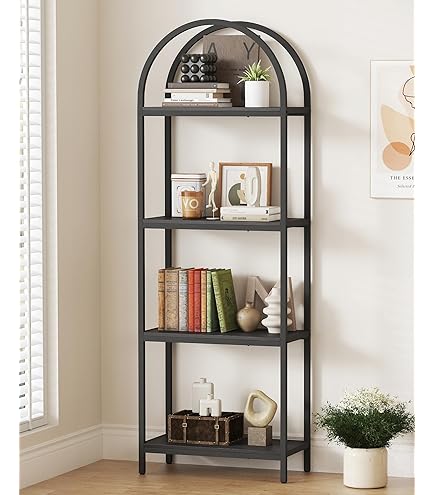 Amazon.co.jp: Jehiatek アーチ型本棚 ドア収納付き本棚 高さ71インチ
