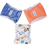 Teamoy 犬マナーベルト ３点セット オス メッシュ裏地 吸収層付き 防水加工生地 ウェストサイズ調整可能 マーキング防止 介護用 お漏らし対策(M,オレンジ+デニム+笑顔)