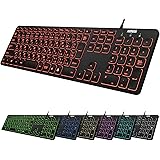 Arteck USB 有線 ワイヤー キーボード 7色バックライト搭載 明るさ変更 フルサイズ 6フィート（約1.8メートル）コード テンキー付き コンピューター、デスクトップ、PC、ラップトップ、Windows11/10 /8/7との交換性あり
