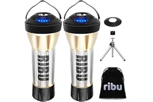 RIBU LEDランタン キャンプランタン 2個入り 懐中電灯機能 2600mAH 4つ点灯モード ランタン led 充電式 多機能ミニランタン 無段階調光・磁石ベース・アルミニウム製三脚・収納袋付き・高輝度・USB充電式・IP45防水防塵 アウトド