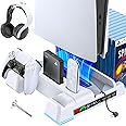 PS5 縦置き 冷却 スタンド 3段階ファン速度調整 OIVO PS5コントローラー充電 2台同時充電 PS5冷却ファン LED充電指示ランプ RGB呼吸ライト ヘッドセットフック ディスクドライブとリモコン 収納 多機能 ネジ付 2020 PS5デ