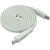 CIO フラットスパイラルケーブル CtoC 充電ケーブル PD240W 480Mbps 急速充電 マグネット 平型（カームブルー 1m） | 平型でかさばらない, マグネットでまとまる, 薄型コンパクト, 机まわりすっきり,最大240W