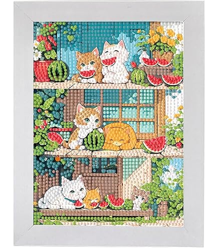 Amazon.co.jp: LEADINTOP ダイヤモンドアート 可愛い 猫 15x20cm 額縁