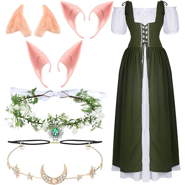 Renaissance Fairy Costume Women Medieval Elf Dress Green Victorian Princess Dress Ren Faire Outfit For Halloween