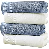 LEEPWEI フェイスタオル 4枚セット タオル 綿100% 人気 柔らかな肌触り ふんわり 瞬間吸水 速乾 家庭用、ホテル、スポーツなどにも最適 重さ約115g/枚 35cm×75cm (オフホワイト2枚＋ブルー2枚)