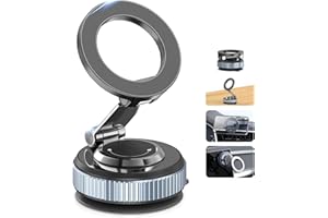 Gahenwo Magnetic Car Phone Holder with Suction Cup, 360° Rotating Vacuum Magnetic Phone Mount for Car,Foldable Phone Stand for Windscreen/Desk/Smooth Surface,for All Smartphone, Interior Sets