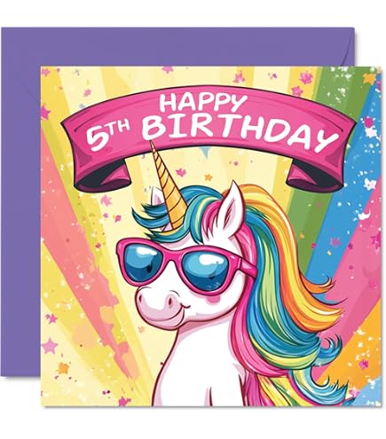 Jonny Javelin Geburtstagskarte Für Enkelin Zum 5. Geburtstag – Mit Einhorn-Karussell, Geprägt & Glitzernd
