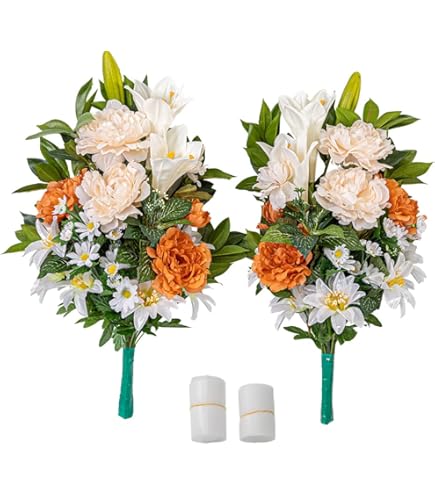Amazon｜お墓用 牡丹 グラジオラス アネモネ しきみ付き 造花 2束 固定