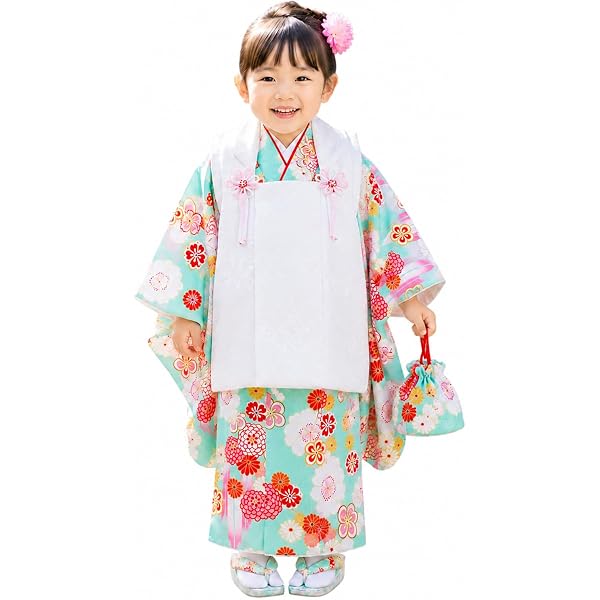 Amazon | [SAKIKU-EN] 七五三 3歳女の子 総柄 着物 8点セット 被布