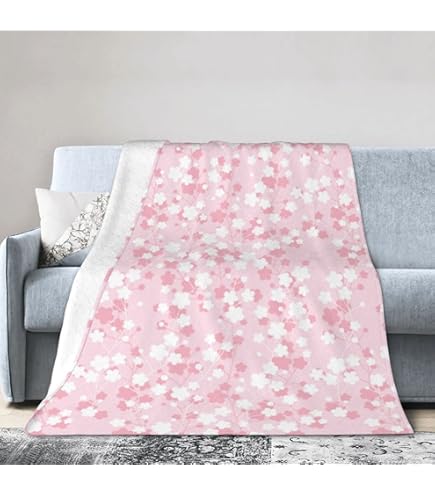 ピンクとホワイトの模様のブランケット Amazon｜毛布 ピンク 桜 花柄 エレガント ブランケット 厚手 125×150cm