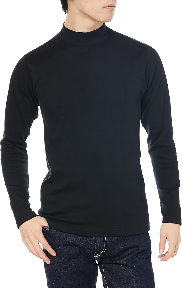 Hanes(ヘインズ) ロングTシャツ あったかインナー 防寒着 厚手インナーハイネックシャツ 長袖 暖かい 綿100% ロングスリーブシャツHM4-Q507Aメンズ