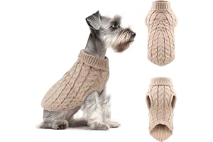 Fiohiros Dog Sweater Knitted Turtleneck, Warm Winter Dog Jumpers Cute, Dog Coat Apparel Puppy Twist Striped Vest Dog Clothes for Dog Cat (Beige, Medium)