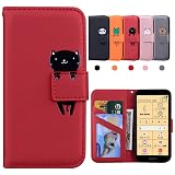 Kedic らくらくスマートフォン F-53E ケース 手帳型 F-53E カバー Fujitsu F-53E ケース ドコモ らくらくホン F53E ケース Easy Phone F-53E スマホケース 財布型 らくらくフォン F-53E ケース カードポケットスタンド機能、汗や指紋防止、擦り傷防止 かわいい 動物柄 らくらくフォン F53E 適用 ケース -レッド
