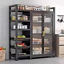 キッチンパントリーキャビネット モダンなトールキャビネット リバーシブルドア付き Amazon｜モダンなキッチンパントリー収納キャビネット