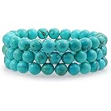 Unisex Stackable Set Of 3 Gemstone Round Bead 8MM Stretch Bracelet For Women Teen Men Multi Strand Stacking Adjustable