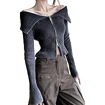 Amazon | [WANSHIX] リブニット 肩出し カーディガン