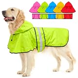 Dolitego 犬用レインコート- 防水調節可能な反射型犬用レインコートジャケット, 小型犬中型犬大型犬 軽量 通気性 ポンチョスリッカー 帽子付 散歩用 防水 着脱簡単 梅雨対策 (LL, 绿色)