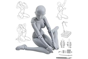 CHALAN デッサン人形 可動フィギュア 30個関節可動 スタンド付き 【プロ漫画家推薦】 デッサンドール 全身ドール 人体模型 マネキン 女性 男性 デッサン 人形 素体 ポージング 筋肉体型 作画 モデル キャラクター 練習 美術 スケッチ 小