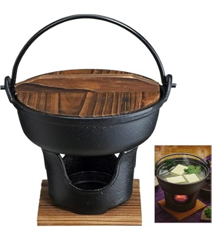 Amazon.co.jp: いろり 鍋 19cm 1-2人用 木蓋付き 鉄鋳物製 ガス火 IH