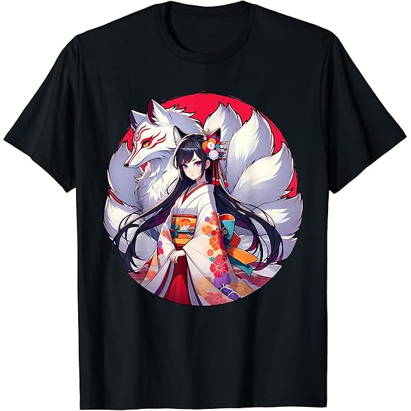 Amazon | 日本アニメ キツネ 九尾 Tシャツ | Tシャツ・カットソー 通販