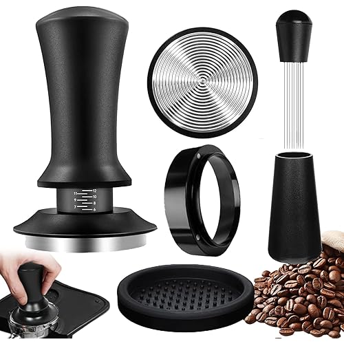 4Ppcs 51 mm Espresso Accessories Kit, Spring Loaded Calibrated Tamper, WDT Tool and Dosing Funnel Set, Fits 51 mm Espresso Co
