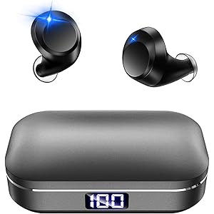 【最新 Bluetooth5.0 LEDディスプレイ】 Bluetooth イヤホン Hi-Fi 高音質 ワイヤレス イヤホン IPX7完全防水 3Dステレオサウンド CVC8.0ノイズキャンセリング AAC/SBC対応 日本語音声 ブルートゥース イヤホン 自動ペアリング 自動電源ON/OFF 両耳通話 左右分離型 音量調整可 充電式収納ケース付き マイク内蔵 Siri対応 iPhone/iPad/Android適用 (グレー)