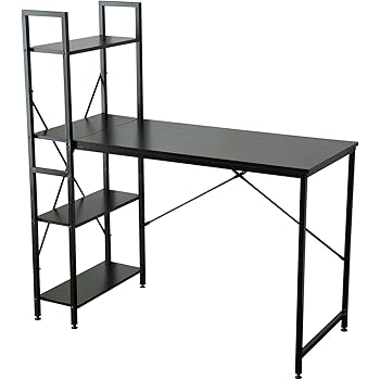 DORIS ラック付デスク 115×52cm 左右入替可 棚 メラミン加工 組立式 ブラック ガイア