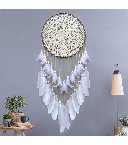 Alipis Handmade White Lace & Bead Dreamcatcher - Wall Hanging Decoration For Bedroom, Home, Or Car - View #4